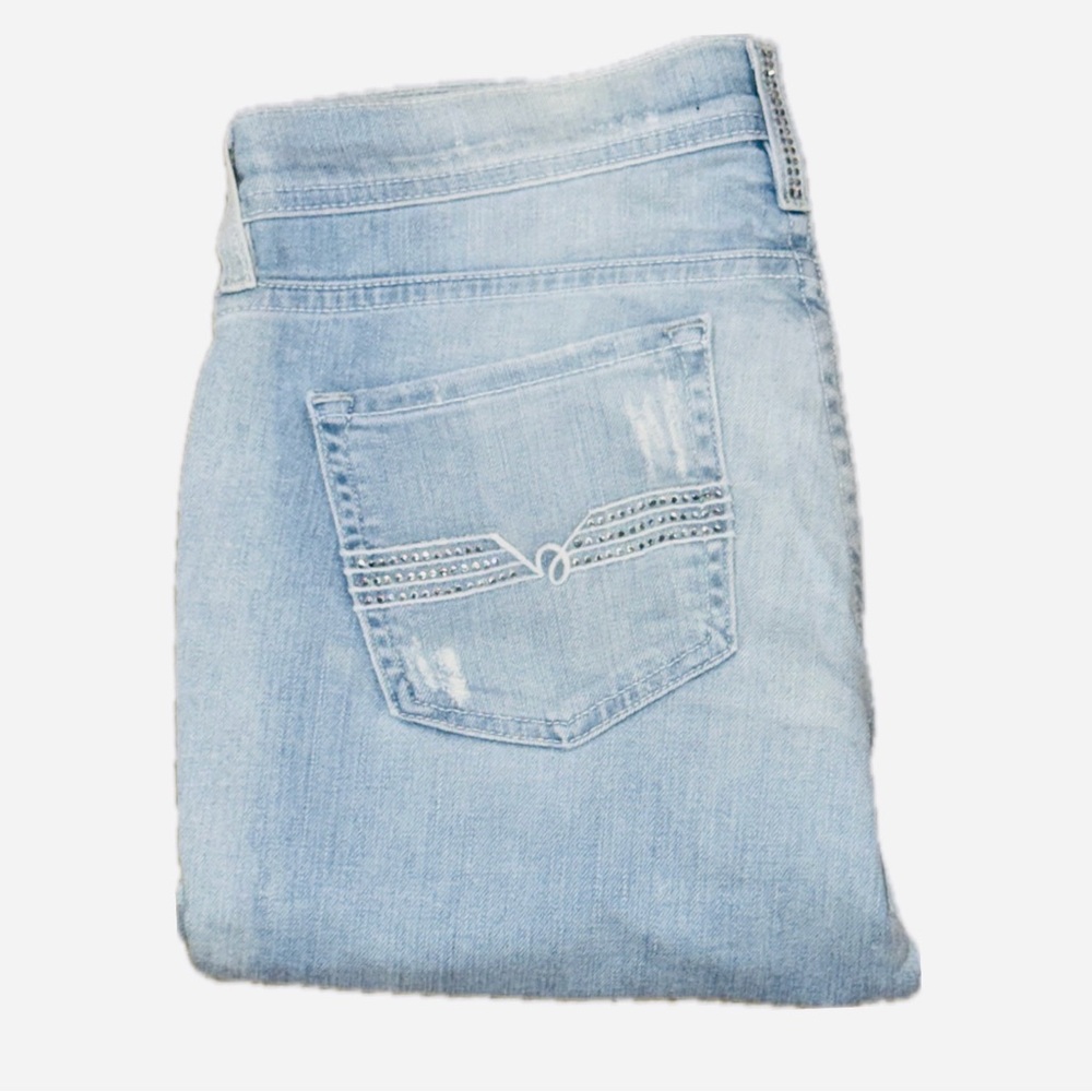 πBEBE USA *NWT*β Deadstock Vintage Y2K Light Wash Flare Jeans Retro Denim Sz 27 - Picture 7 of 14